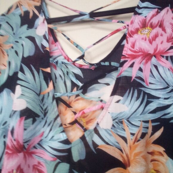 Kona Sol Cover Up Blouse M Women Floral Tropical Colorful - Picture 15 of 15